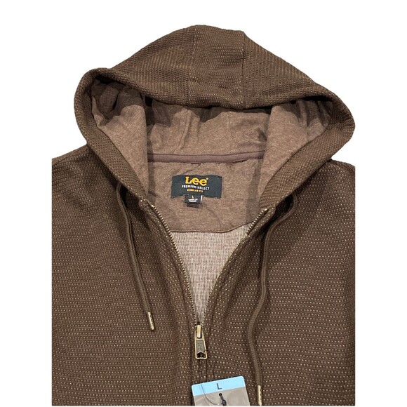 Lee Men's Full Zip Textured Hoodie Size LARGE Regular Fit Brown Bark NEW - Picture 2 of 5
